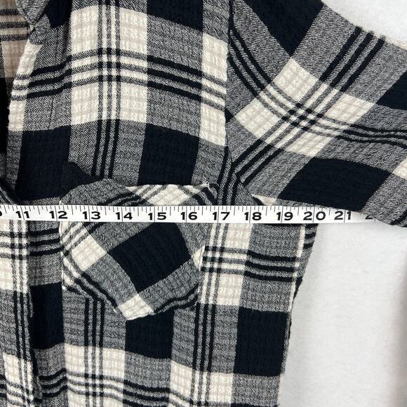 Anthropologie Flannel Shirt Black Off White Plaid Size S Fall Winter Layering - Picture 4 of 9